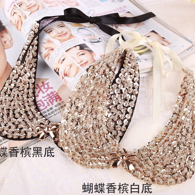 Korean fashion doll collar gold nail beads glitter female false collar pearl glitter decorated spring and autumn shirt sweater false collar 21