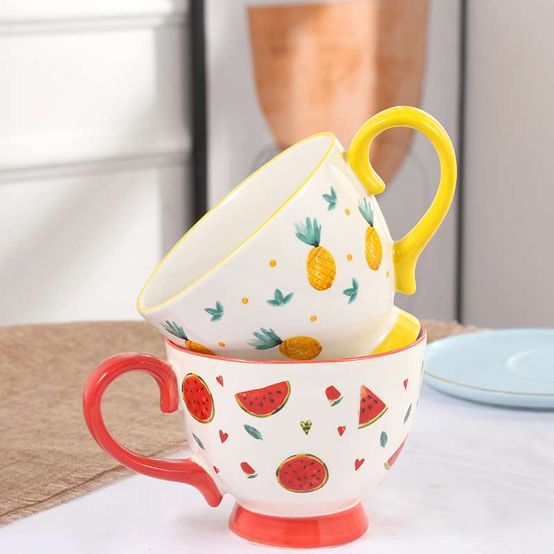 European and American style home hand-painted breakfast milk oat cups, large-capacity coffee red tea cups, factory wholesale mugs details Picture