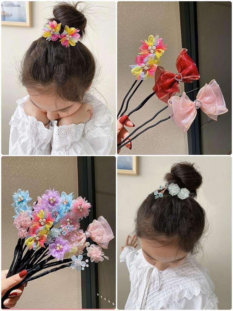 Children's hair bun, bow, new fashionable headwear, girls' daily hair binding and fixation decoration headwear, hair clips, hair clips detail image 2