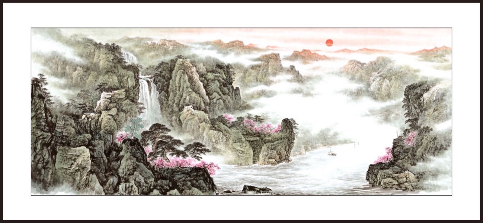 110x280(with rounded corners) watermarked printed landscape Chinese painting, decorative painting, Xuan paper painting, traditional Chinese painting details Picture