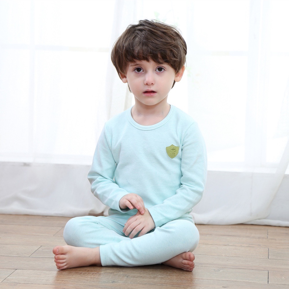 韩版舒绒彩棉儿童加厚保暖内衣套装0 8001 男女童 圆领秋衣秋裤详情图2