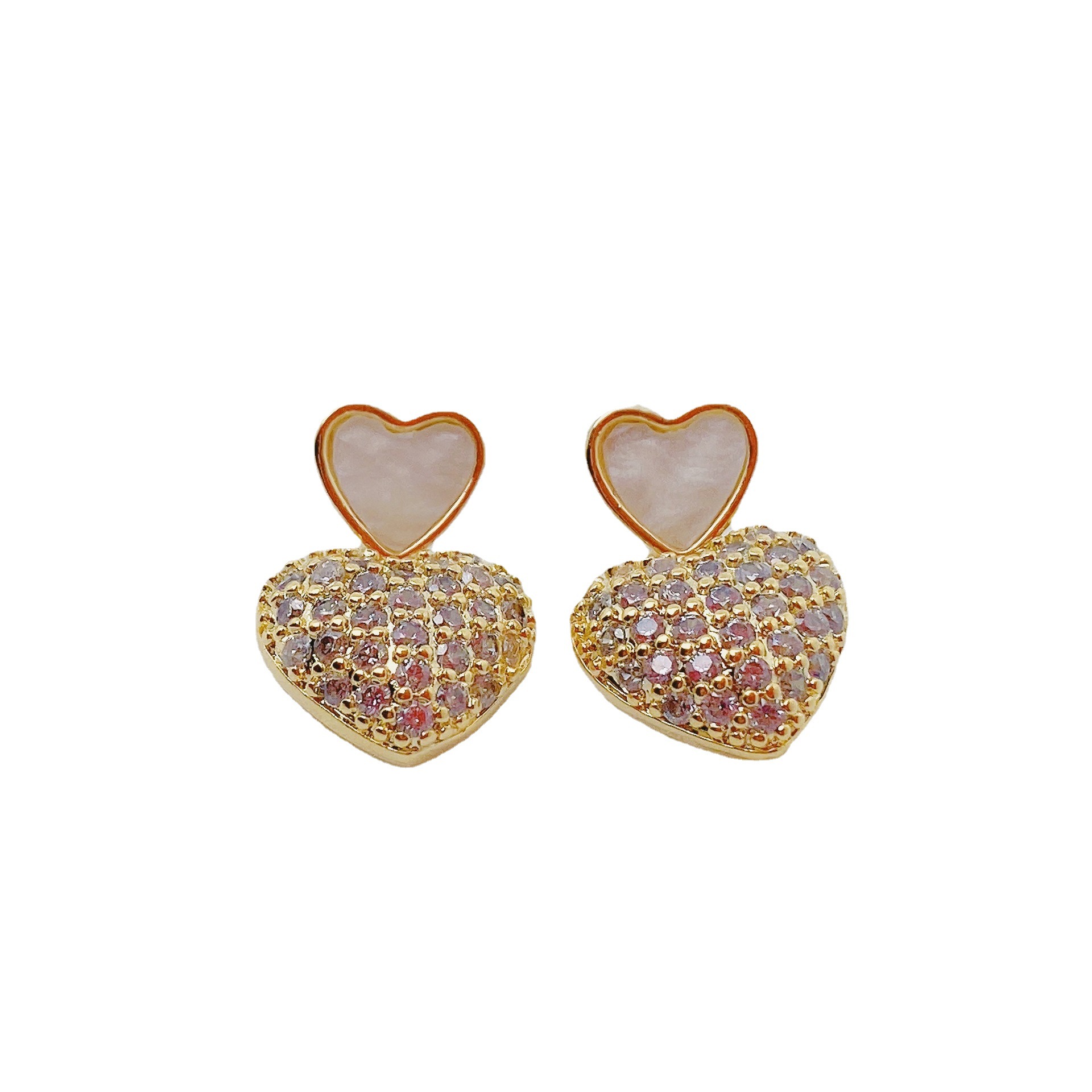 Heart-shaped earrings, zircon earrings S925 sterling silver stud earrings, cute, fresh and gentle, a fairy commuting to work detail image 6