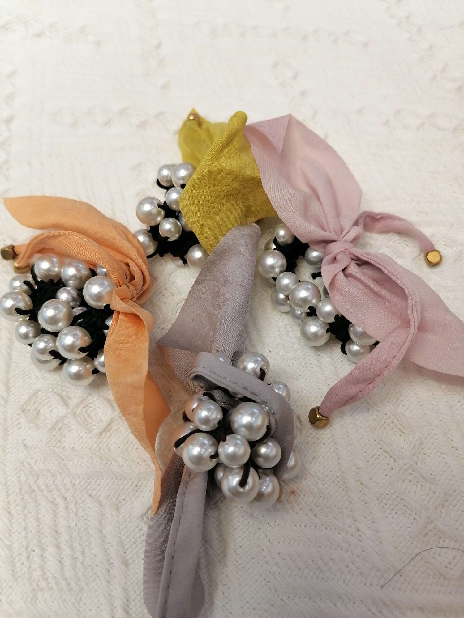 Popular bowknot hair tie, summer pearl hair band, ponytail leather band, sweet and girlish hair tie, elegant bun hair accessory details Picture