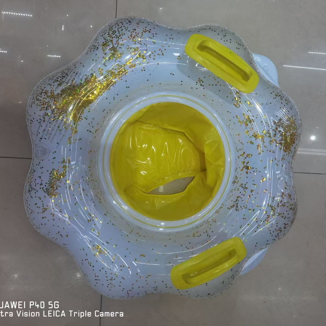 PVC充气把手亮片花朵坐圈把手亮片花朵裤裆游泳圈
