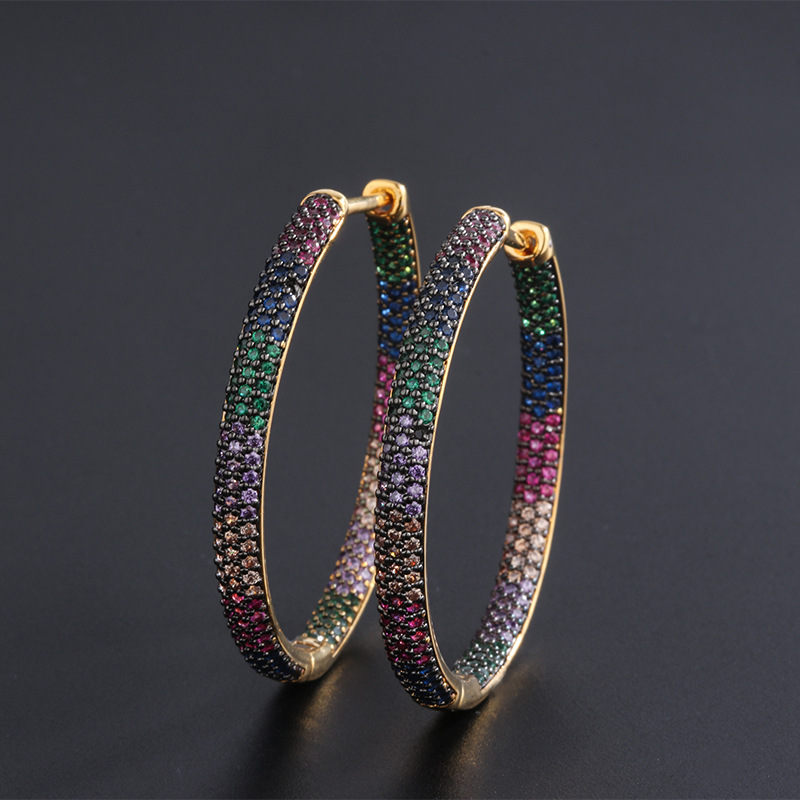 Cross-border Europe and the United States popular color zirconium micro-inlaid large earrings gold black gold two-color electroplated earrings temperament trend earrings