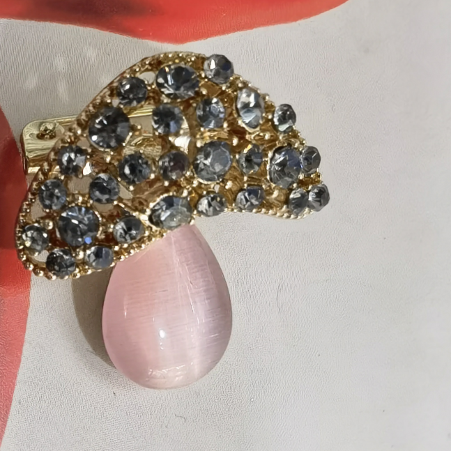 Cat's eye mushroom brooch