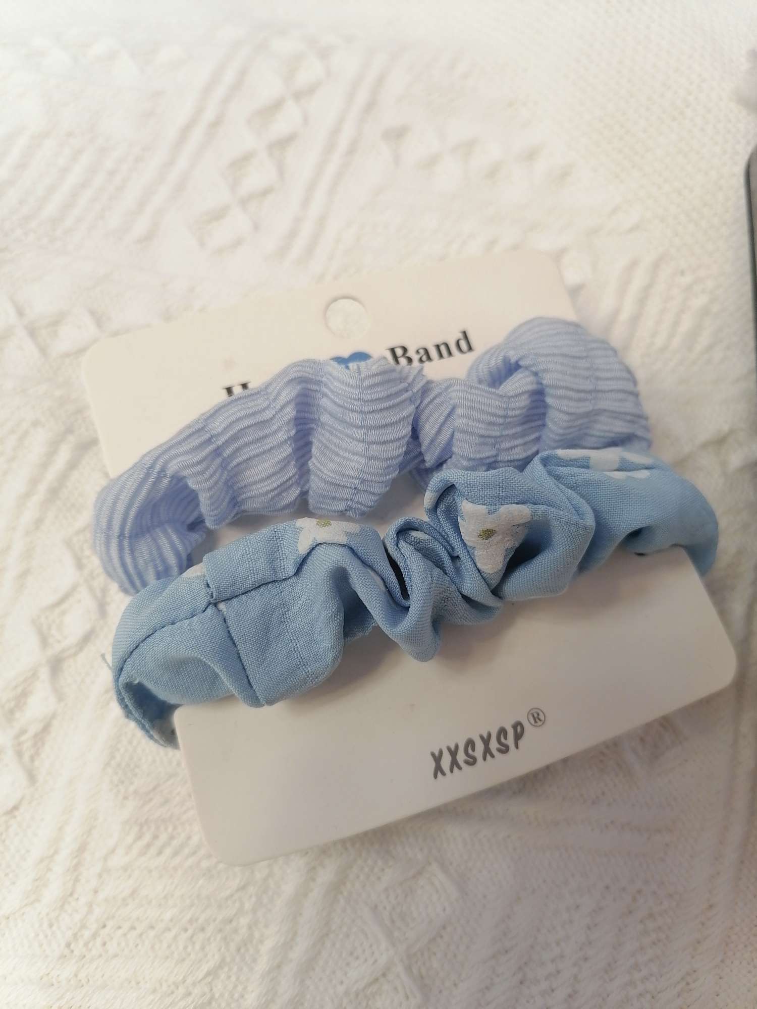 Linglong Princess Fabric Large Intestine Hair Band 2-piece Set, French floral hair Tie, Fresh and Clean Solid color Hair tie, leather band details Picture