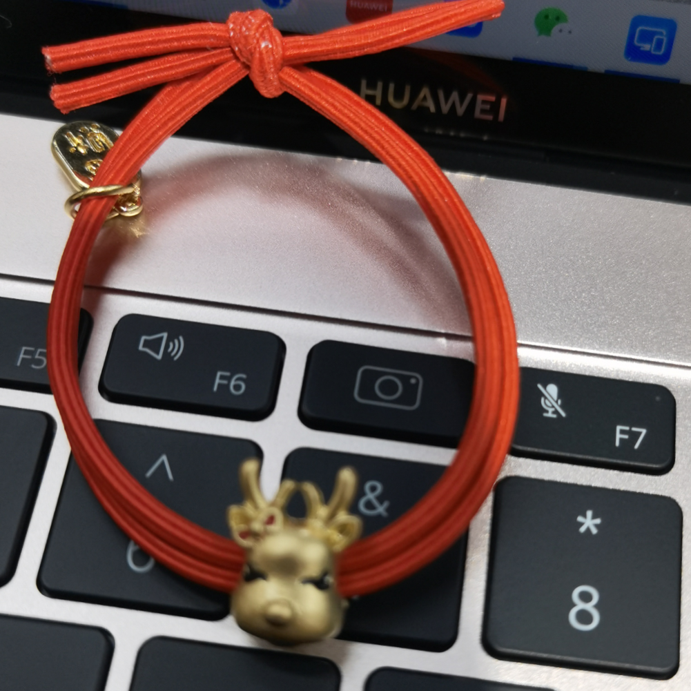 Red hair accessory, headband, and dual-purpose hair band with leather band and bracelet for the Year of the Ox, symbolizing good fortune