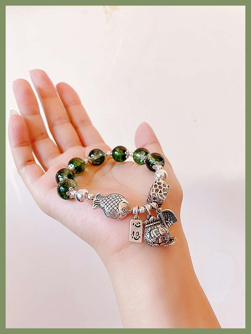 晶珀丽饰品天然水晶绿幽灵手链珠手串小鱼钱袋簸箕本命年饰品复古风饰品详情图6