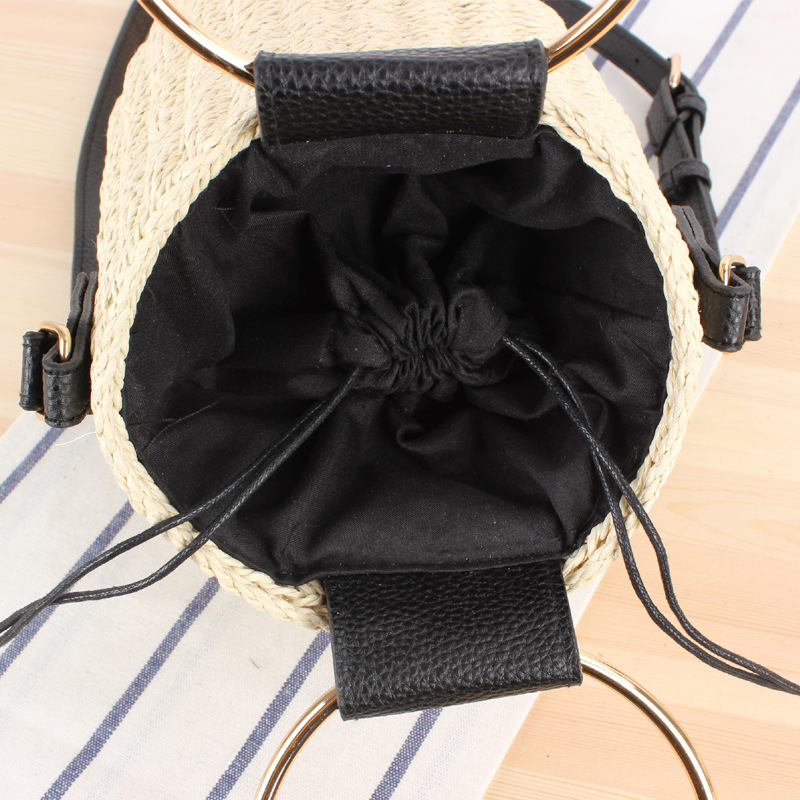 一件代发 新款日系圆筒包简约ins人气两用草编包沙滩编织包手工包白底实物图