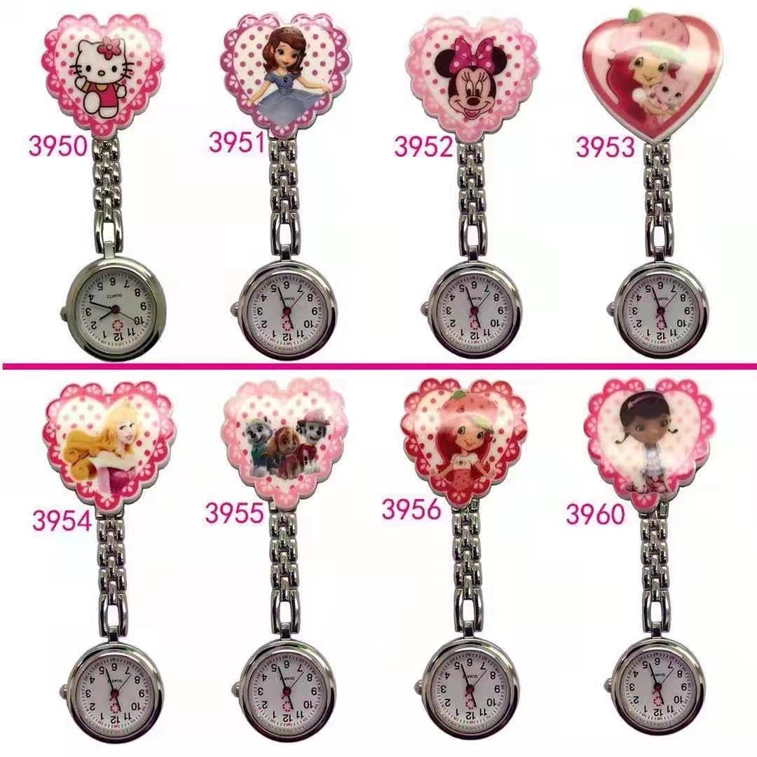 厂家直销女款创意时尚可爱桃心爱心笑脸护士挂表可印LOGO石英胸表 .款式齐全细节图
