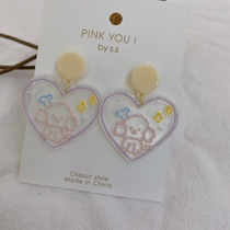 Girl transparent puppy love earrings Summer 2021 new fashion simple sweet cool earrings temperament magazine earrings
