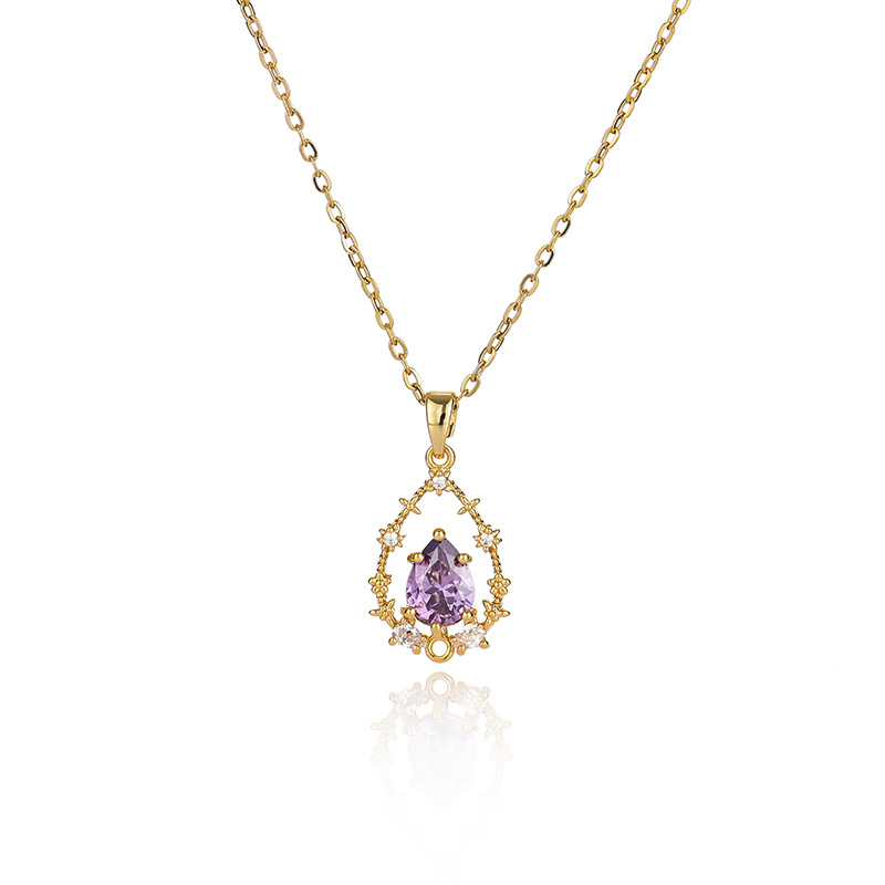 A popular zircon necklace for women from Dongdaemun, South Korea, gold-plated and non-fading, simple and versatile collarbone chain jade pendant 0 detail image 3