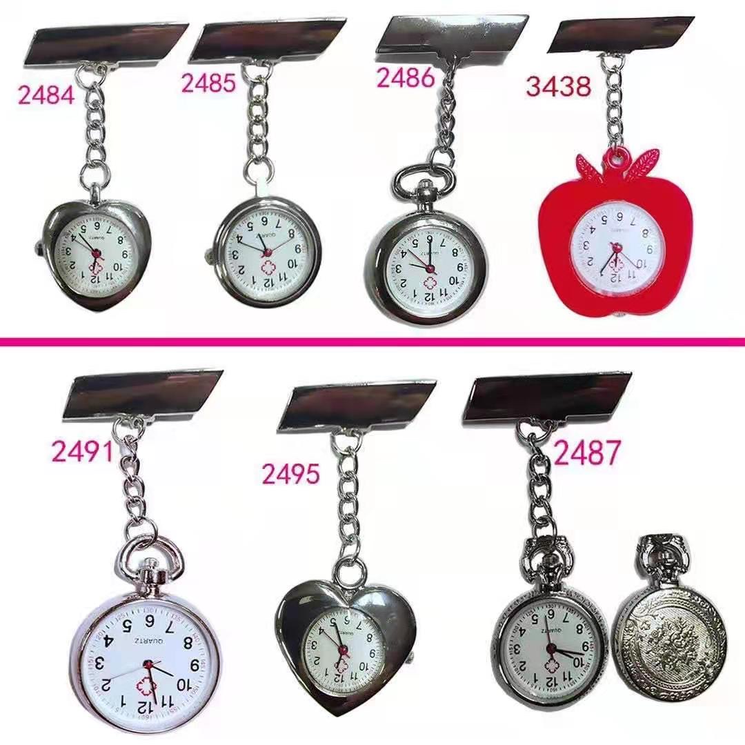 厂家直销女款创意时尚可爱桃心爱心笑脸护士挂表可印LOGO石英胸表 .款式齐全白底实物图
