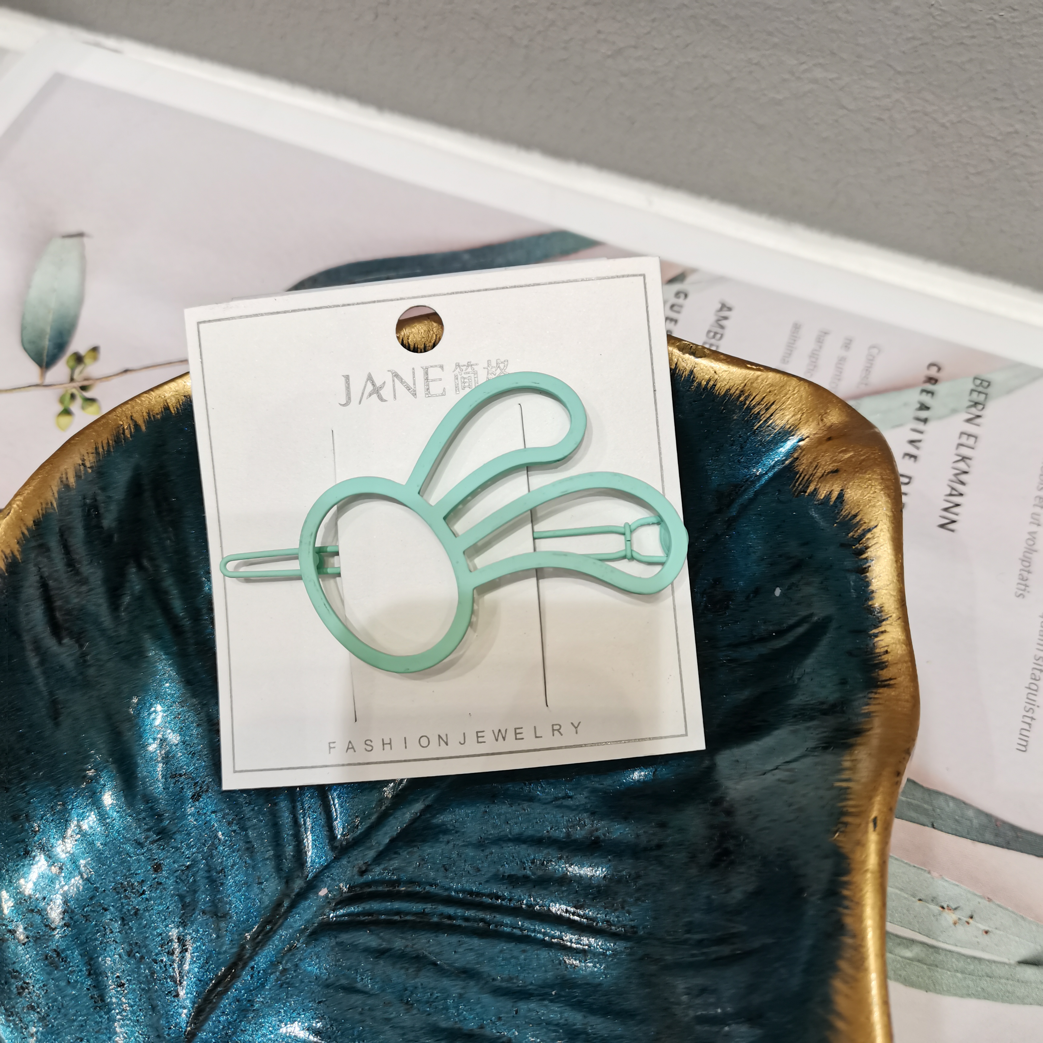 小清新发饰时尚百搭款环保漆荧光绿色镂空小兔青蛙夹