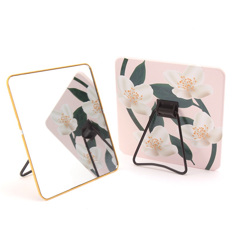 花朵图案迷你台镜可折叠金属立式台镜