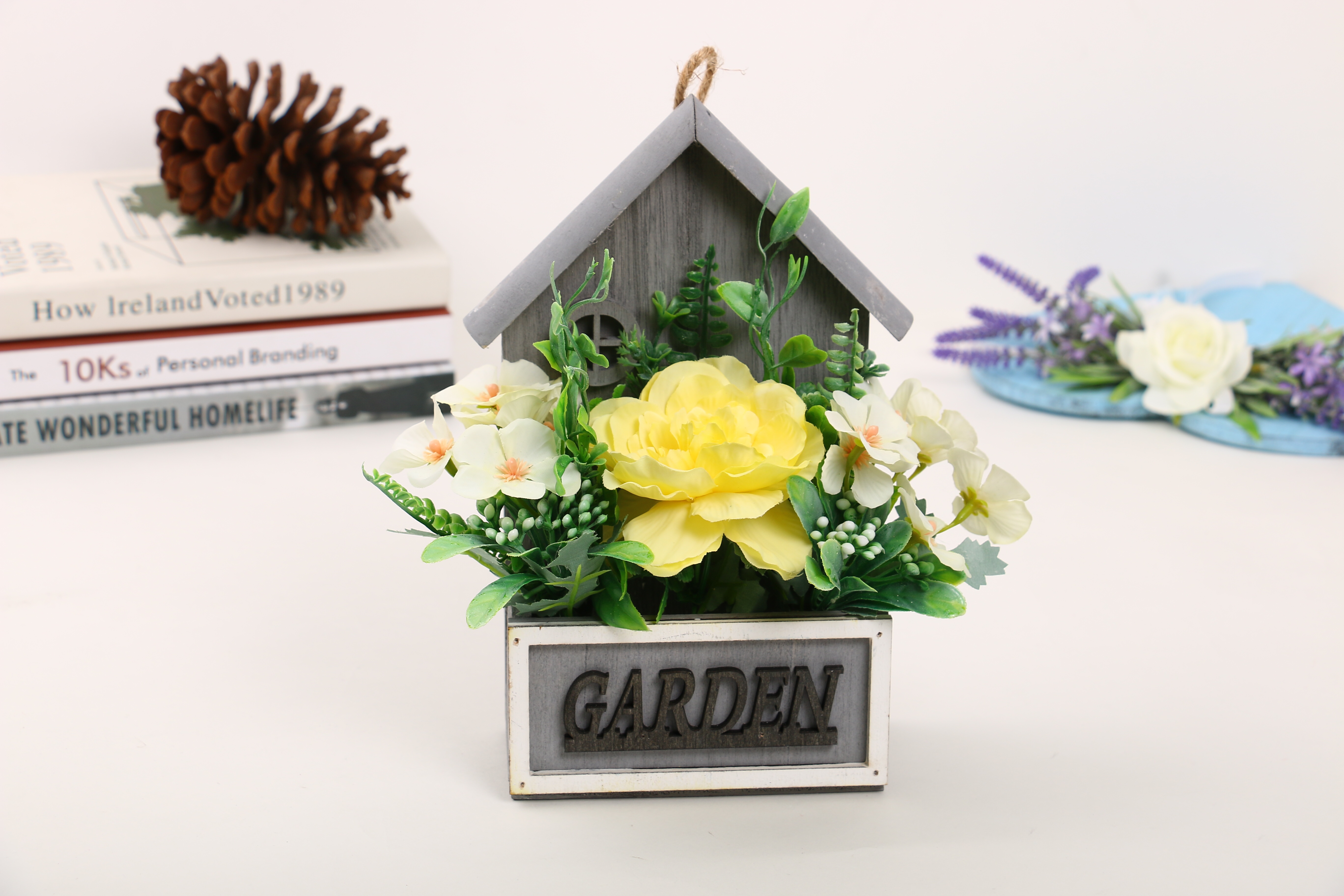 Wooden basin artificial flower ornaments Specification image