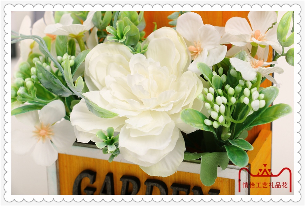Wooden basin artificial flower ornaments Item Picture