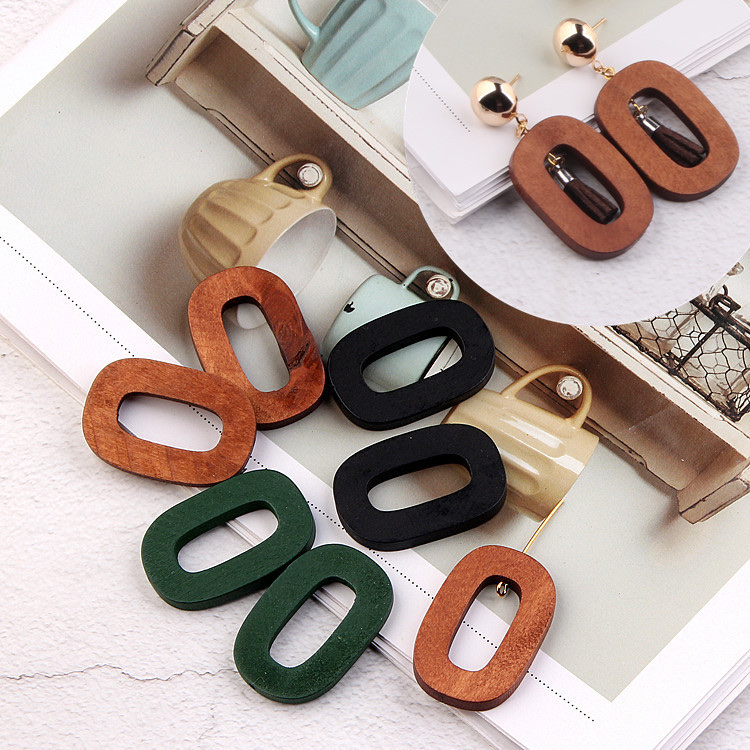 diy jewelry accessories, wooden earrings, ear clips, creative oval single-hole pendants, handcrafted materials Specification image