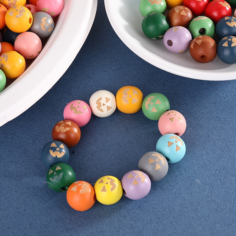 Laser-marked smiley face lotus wood beads