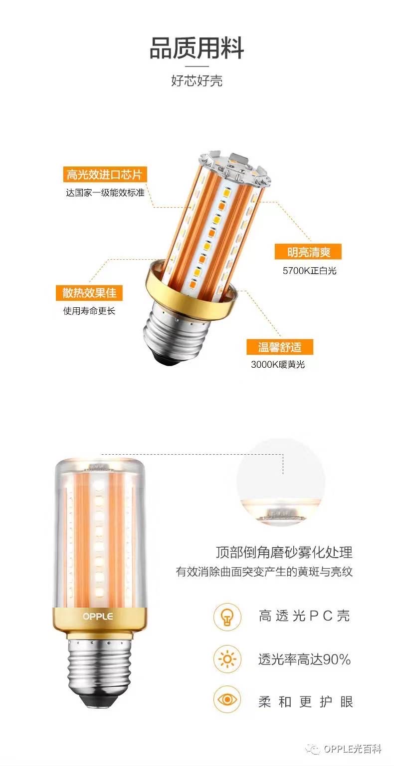 欧普无影泡E27功率7瓦三色详情图3