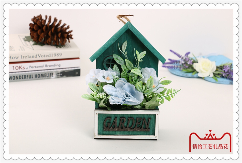 Wooden basin artificial flower ornaments details Picture