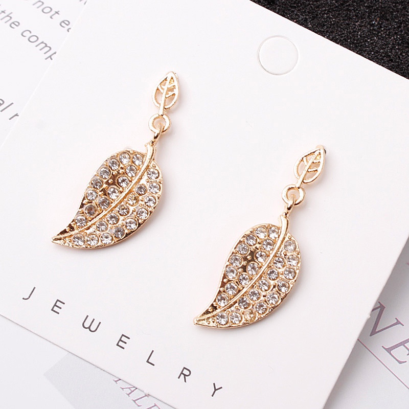 Alloy leaves covered with diamond earrings, shiny thumbnail