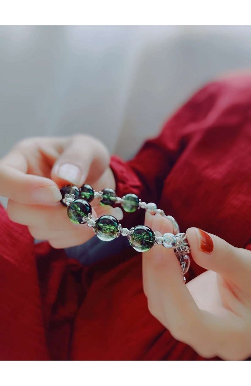 晶珀丽饰品天然水晶绿幽灵手链珠手串小鱼钱袋簸箕本命年饰品复古风饰品详情图8