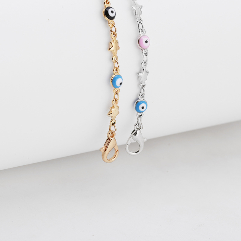 欧美跨境时尚饰品波西米亚眼睛脚链女士简约精致星星足饰品白底实物图