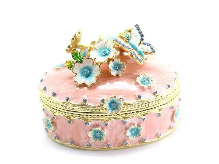 厂家直销合金动物珠宝盒，首饰盒，蝴蝶花盒。粉色蓝色蝴蝶花盒详情图1