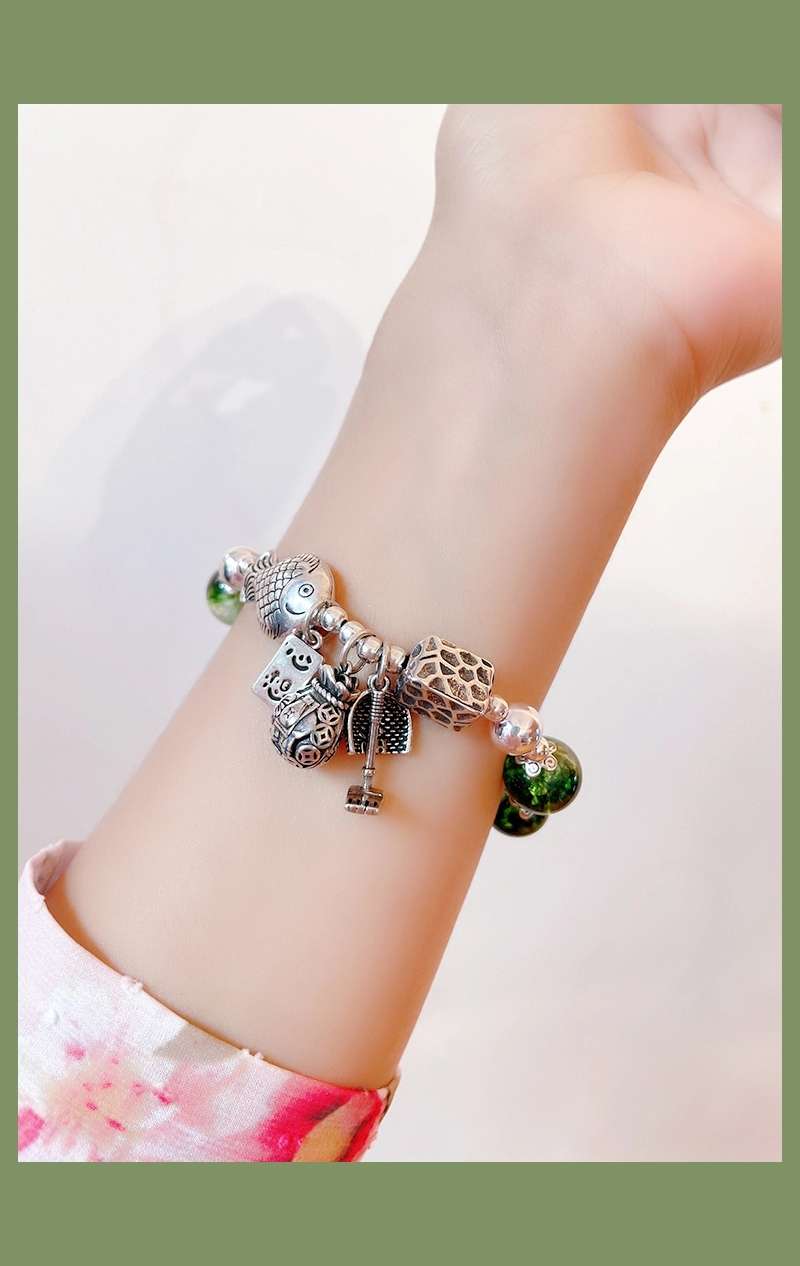 晶珀丽饰品天然水晶绿幽灵手链珠手串小鱼钱袋簸箕本命年饰品复古风饰品详情图7