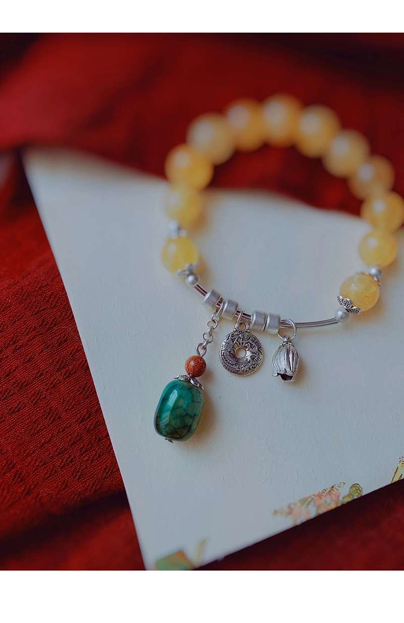 Jingpuli Jewelry amber Hidden silver green agate Korean imported elastic string bracelet details Picture