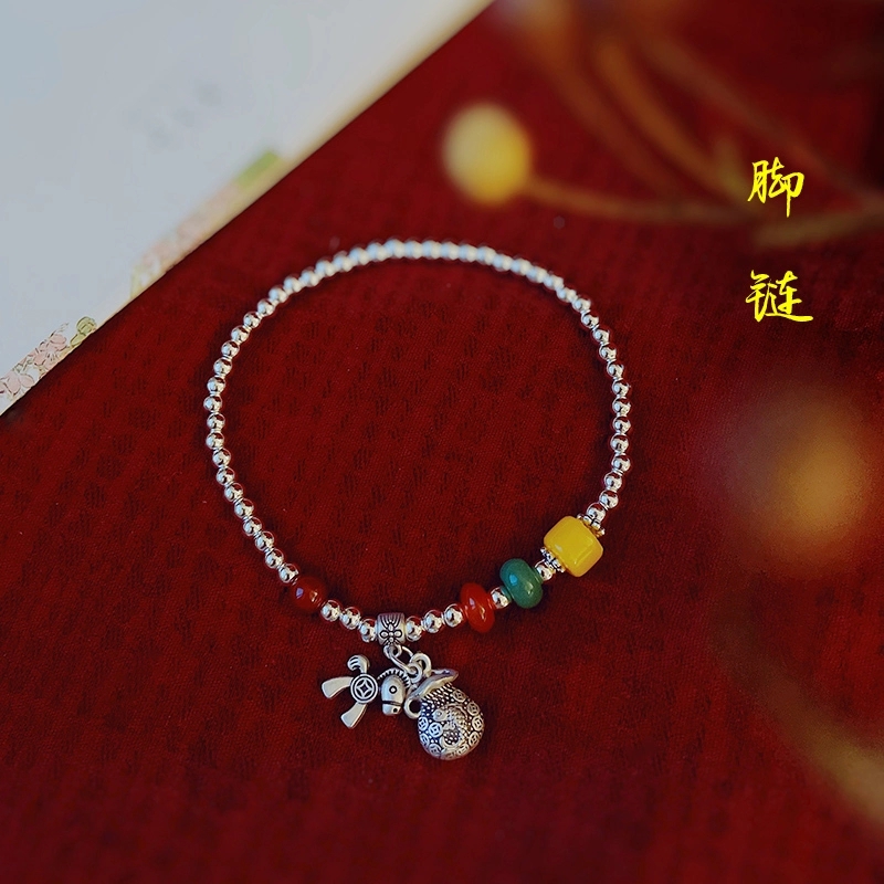 Jingpuli Jewelry is about to have money to spend on silver amber Korean elastic ankle chain