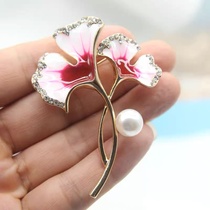 Premium Quality Gift Brooch Ladies Blue Elegant Double apricot leaf pin Red Painted oil flower corsage accessory