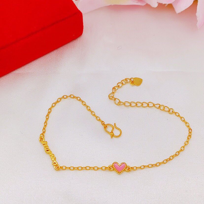 Monogram and pink heart single string bracelet, live guests' preferred style