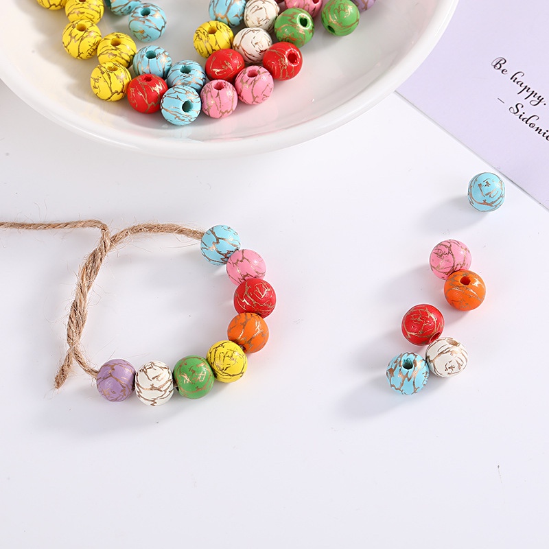 Lotus wood printed cracked beads 16mm