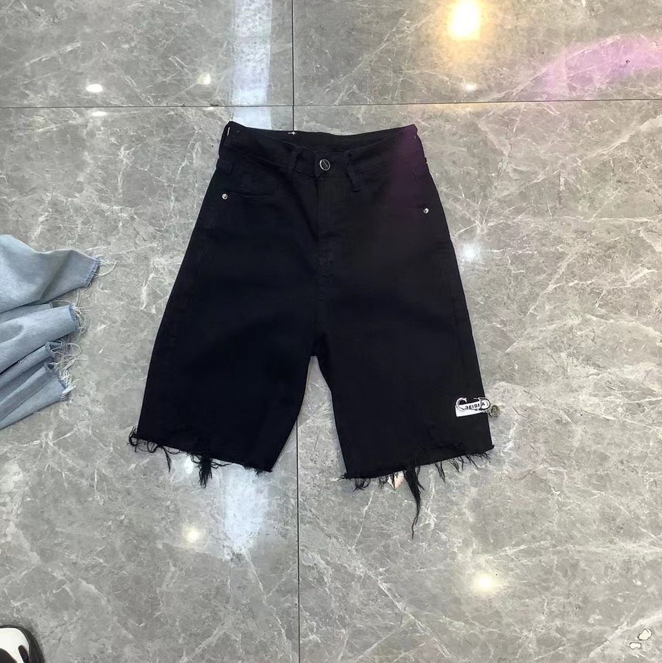 Black denim mid-length pants