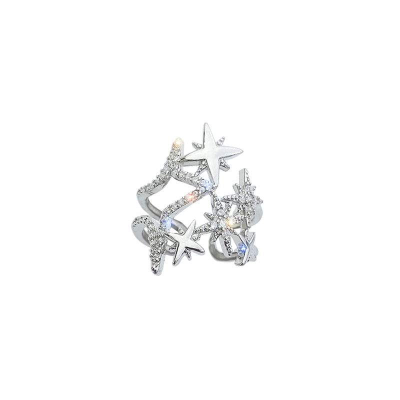 South Korea light luxury diamond-encrusted star joint ring temperament with network celebrity personality hipster chic open index finger ring thumbnail