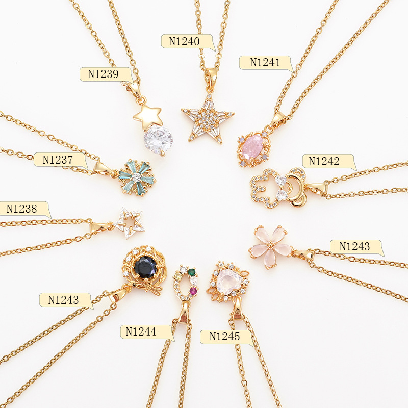 A popular zircon necklace for women from Dongdaemun, South Korea, gold-plated and non-fading, simple and versatile collarbone chain jade pendant, 16 Specification image