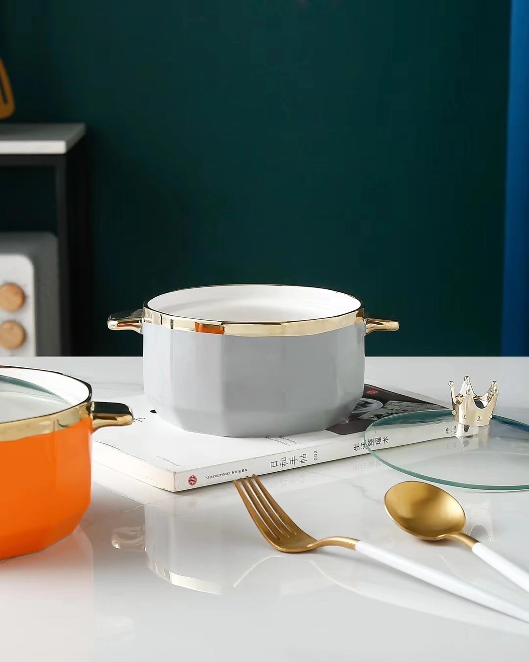 Crown Golden Edge Instant Noodle Bowl, Creative Home Ceramic Bowl, Zhuoqia 097 detail image 1