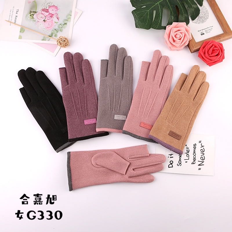 Gloves Female autumn and winter touch screen plus velvet warm lovely Korean version of the Japanese outdoor driving bike all finger cotton gloves G330 thumbnail