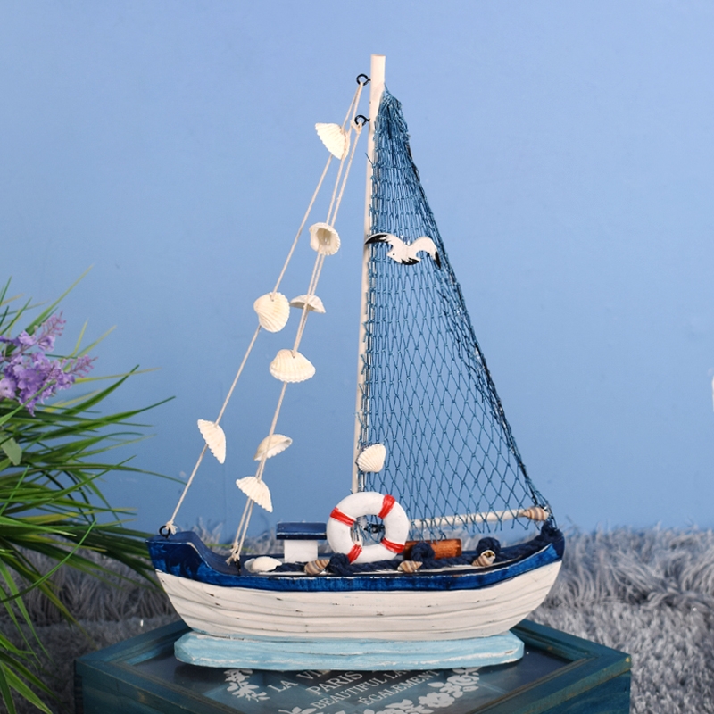 地中海装饰品木质大号贝壳船一帆风顺帆船模型创意摆件海盗船礼物木制摆件 手工工艺品详情图1