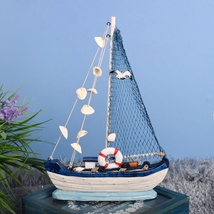 地中海装饰品木质大号贝壳船一帆风顺帆船模型创意摆件海盗船礼物木制摆件 手工工艺品