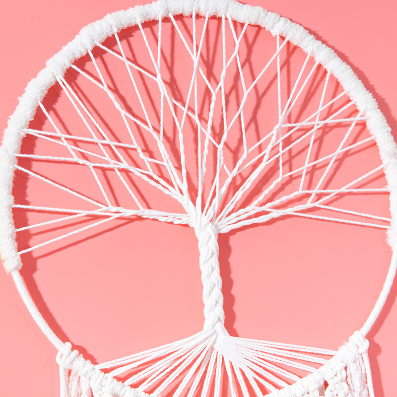 White new dreamcatcher net, wind chime, cotton thread woven aerial hanging decoration, creative life tree wall hanging decoration, factory direct sales Item Picture