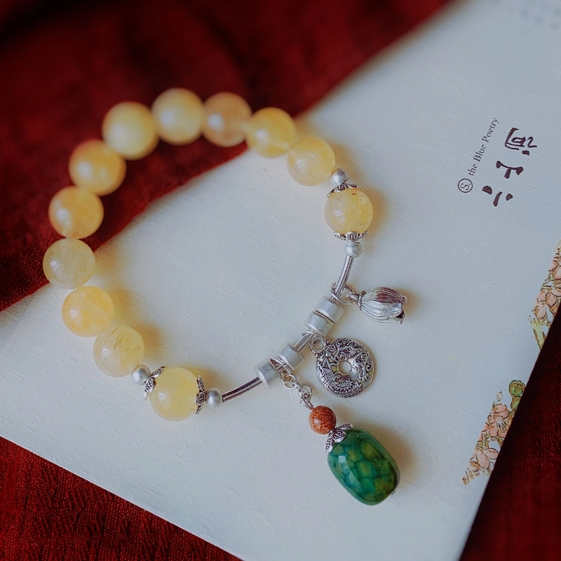 Jingpuli Jewelry amber Hidden silver green agate Korean imported elastic string bracelet