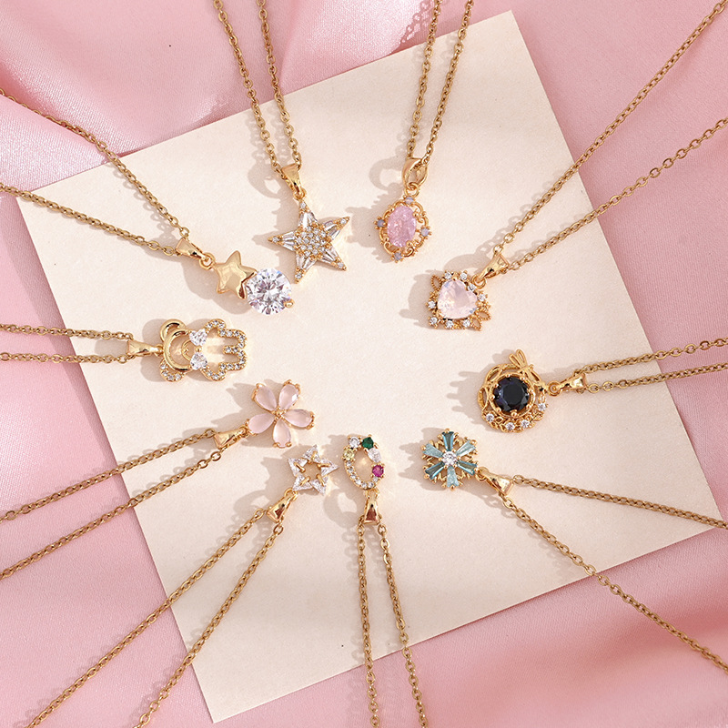 A popular zircon necklace for women from Dongdaemun, South Korea, gold-plated and non-fading, simple and versatile collarbone chain jade pendant 5 detail image 9
