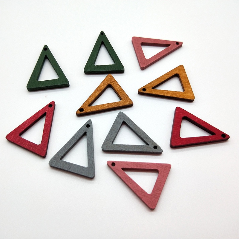 diy homemade earrings, stud earrings, ear clips, creative wooden, colorful edge holes, triangular material jewelry accessories