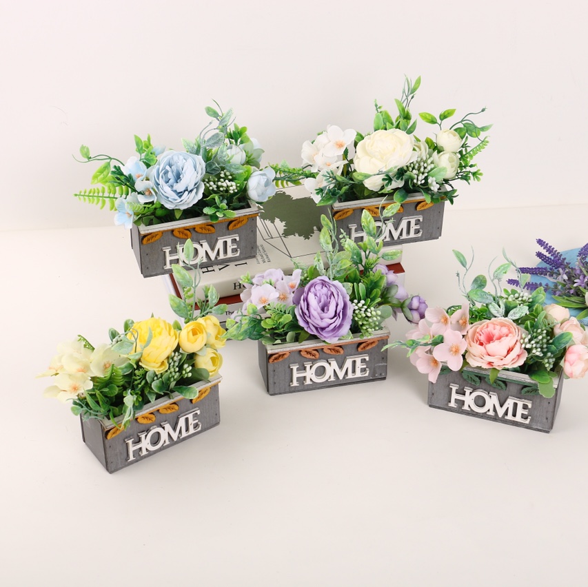 Venta directa de fábrica nuevo estilo de madera cuenca simulación juego de flores decoración sala de estar dormitorio