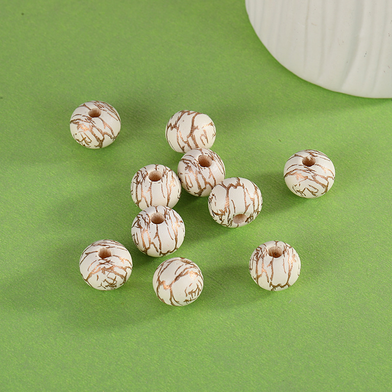 Lotus wood printed cracked beads 16mm detail image 7