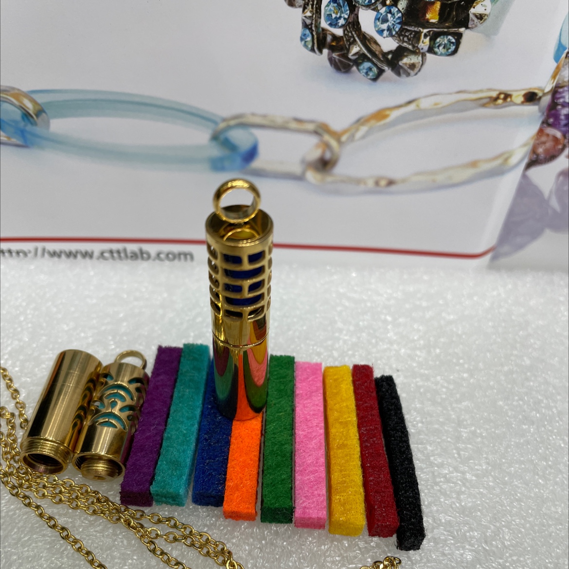 Acero inoxidable 3 secciones botella de perfume colgante color oro núcleo interior multicolor reemplazo Specification image